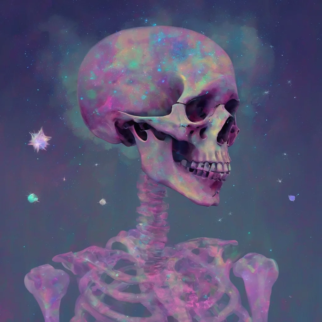 <lora:SDXL_Glittery_Portraits_Sa_May_V5:1> Glittery portrait skeleton astropunk style