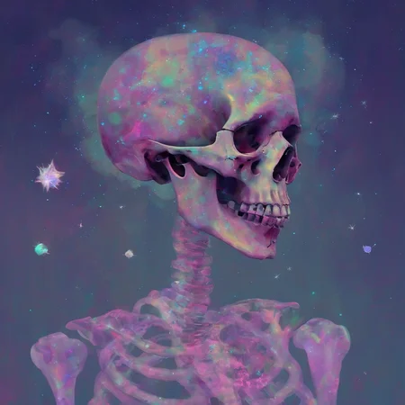 <lora:SDXL_Glittery_Portraits_Sa_May_V5:1> Glittery portrait skeleton astropunk style