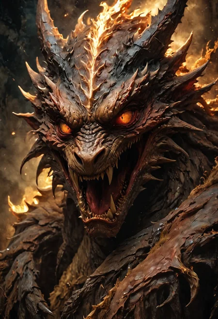 Close Up shot of the Smaug from The Lord of the Rings, Low saturation color photography, vintage, grunge, in the style of Anders Zorn | Marco Mazzoni | Yuri Ivanovich, Todd McFarlane, Aleksi Briclot, gold and riches in the background, chiaroscuro,