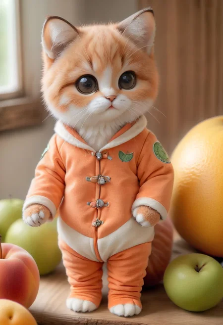 An award winning photo , a cute little baby cat,sitting around in a Peach costume, (fruit) , (((cuteness overload))) <lora:add-detail-xl:1>,  <lora:WowifierXL-V2:1>, zhibi