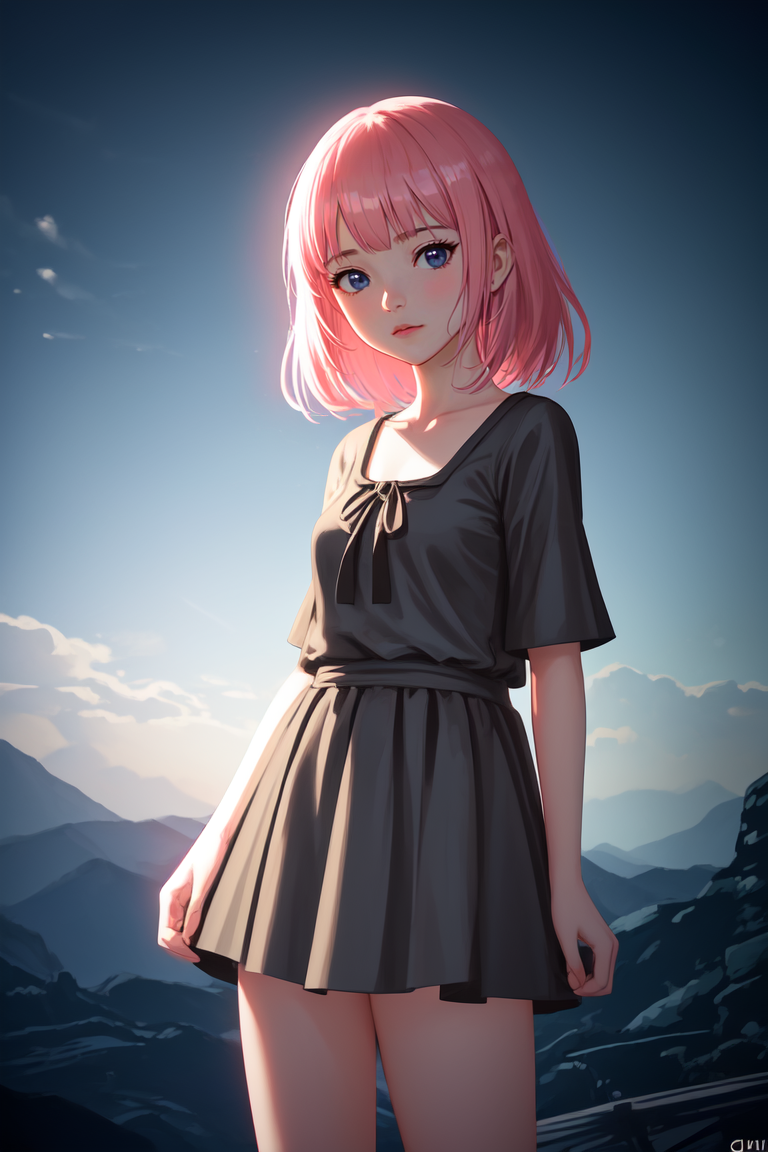 1girl, close-up, ilya kuvshinov illustration of a cute young girl with pink hair and bangs in her hair, yellow blouse, blue short shorts, by makoto shinkai, ilya kuvshinov, james gilleard, atey ghailan, lois van baarle, rossdraws, basquiat, sam yang. trending on artstation, pixiv, digital art, anime masterpiece, dynamic lighting, beautiful aesthetic, 4k, award winning, hd, <lora:Mild detail adjusterV10:0.2>, (masterpiece, best quality, absurdres, detailed, ultra-detailed:1.3), <lora:lcm-lora-sdv1-5:0.7>