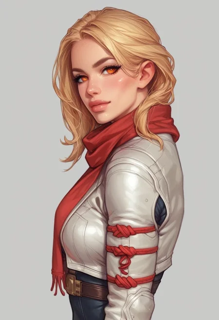 (((side view)))
A pale skinned girl, a part of the healer class in the futuristic sci-fi videogame she inhabits. Dressed in grimy and worn-out clothes, she stands in a dimly lit (underground base:1.5). Her body is adorned with white latex garments with red accents/details, including a complex design bodysuit, a scarf tied around her neck, and several white belts, white harnesses, and white holsters for her tactical equipment. Her attire is accented with red, crop jacket. She holds a handgun in her hand, ready to use it in battle, Looking at viewer, confident cute pose, shiny reflective eyes.
(((full-clothed))),
BREAK
(outdoor background:1.9) score_9, score_8_up, score_7_up, score_6_up, source_cartoon, rating_explicit, Expressiveh, (((((upper body))))), dynamic pose