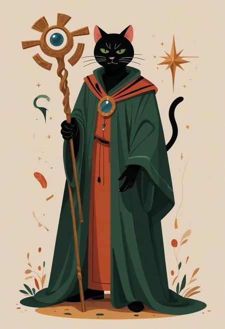 score_9, score_8_up, score_7_up, catman. staff, caduceus, easynegative, memphis corporate design, flat art, flat coloring, simple, vector art, corporate art, cel shading, cel shaded,