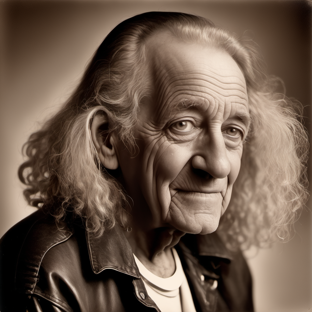art,  closeup portrait 1 elderly man Stan Gordon, rocker outfit , long hair <lora:BarnumAtelier-SDXLa:1>