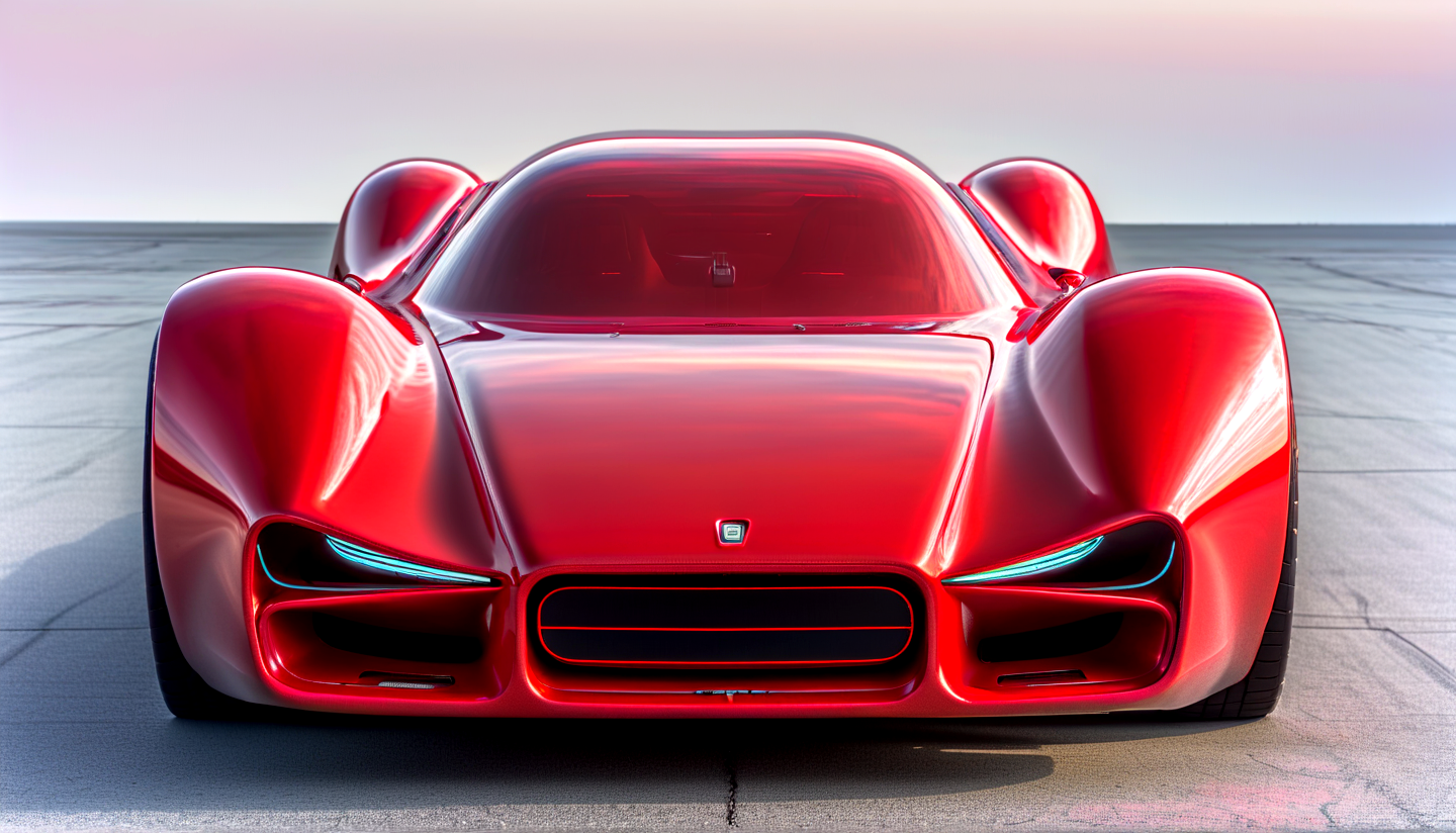 Minimalism iron man inspired c_car ,future-retro, (front view:1.15), ultrawide, masterpice, 8k,by (alex grey:1.05) , high speed, raceway, red, designed by the geatest designer ever,,, An art movement focusing on simplicity and reduction, often using geometric shapes and monochrome palettes.
