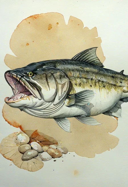 catfish, pencil drawn, colored, extremely detailed, grain, (((watercolor and ink sketch))), watercolor, inkstains, very low saturation,