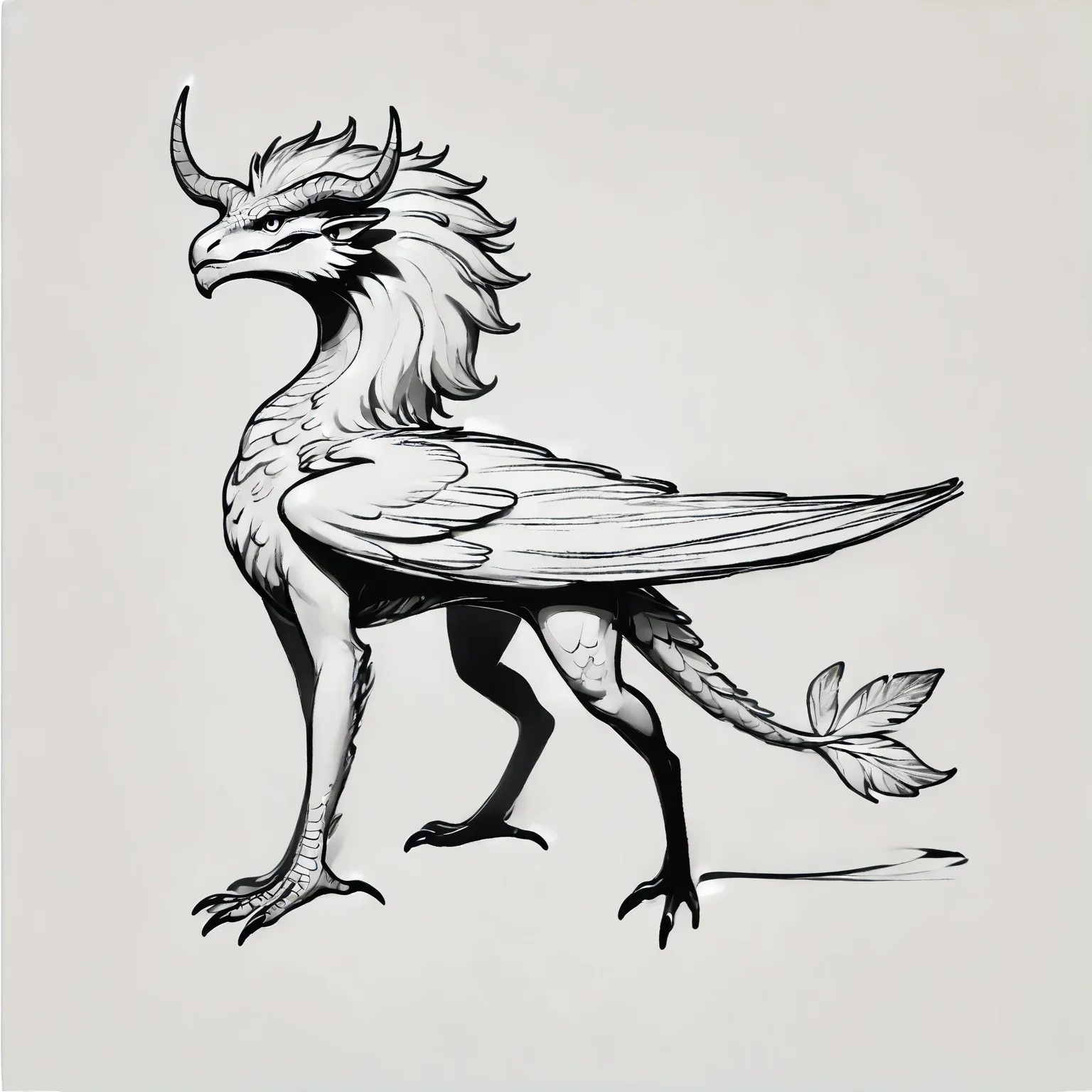 DonM0n3L1n3XL one line drawing, score_9, score_8_up, score_7_up, score_6_up, a undulating ethereal electricity quadrupedal Wyvern, feathers skin, mane, bird-like head, serrated horns finned tails, , rating_safe <lora:DonM0n3L1n3XL-pony:1>