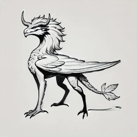DonM0n3L1n3XL one line drawing, score_9, score_8_up, score_7_up, score_6_up, a undulating ethereal electricity quadrupedal Wyvern, feathers skin, mane, bird-like head, serrated horns finned tails, , rating_safe <lora:DonM0n3L1n3XL-pony:1>