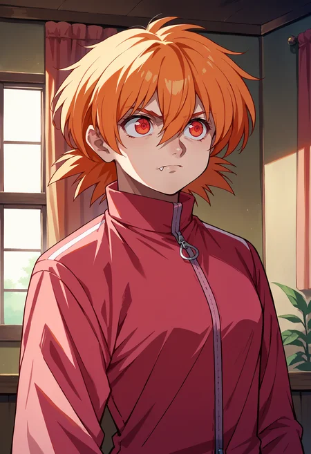 score_9, score_8_up,score_7_up, source_anime, 1girl, solo, <lora:EPhsSeras:1>,
orange hair, short hair, red eyes, hair between eyes,
SerVic, pink jacket, track jacket, zipper, long sleeves
window, curtains, indoors,
closed mouth,upper body, fang,
