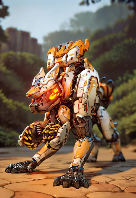 score_9_up, score_8_up, score_7_up, solo focus, full body, dynamic angle,
scrapper, robot hyena, white body, claws, glowing eyes, dog legs, ruined city, day, forest