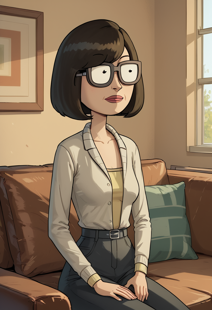 score_9, score_8_up, score_8,     <lora:Dr.Wong_Rick_and_Morty_for_PonyXL:0.8> 1girl, drw0ng, glasses, short hair, solo, sitting on couch, living room, window,