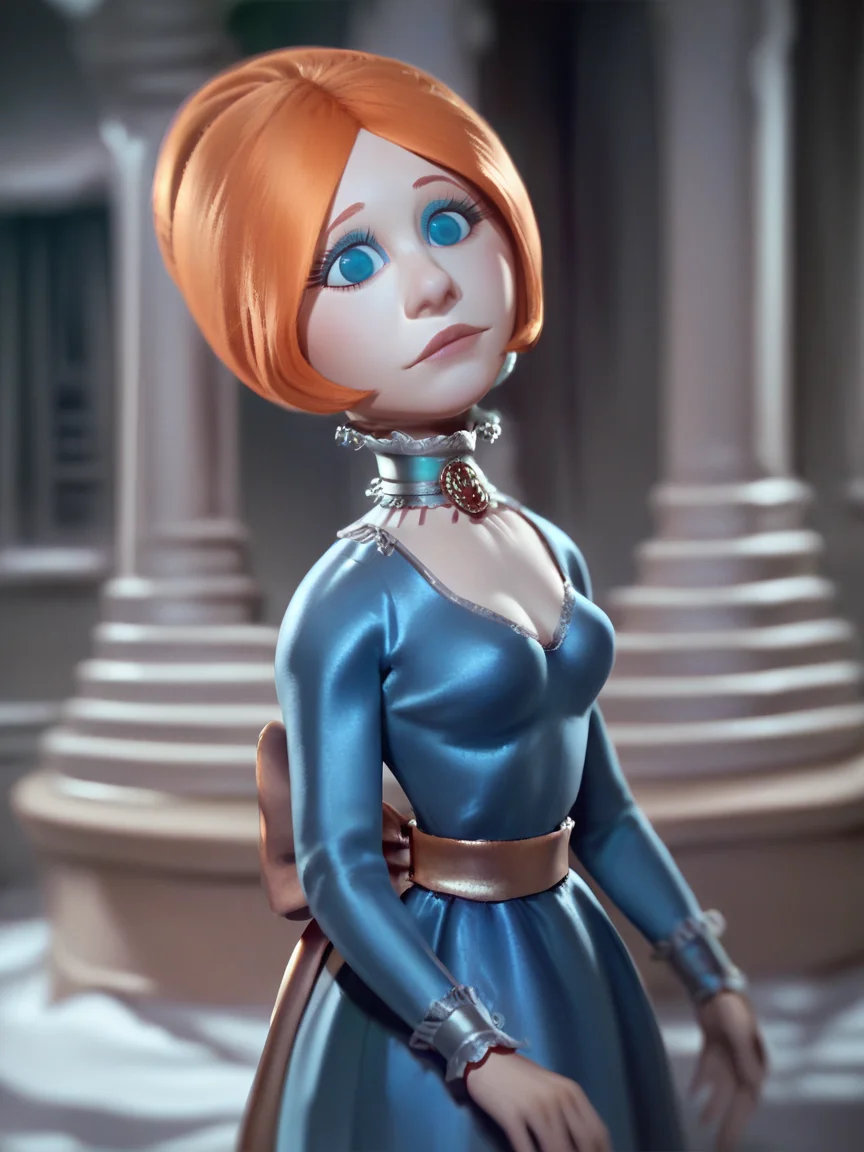 score_9, score_8_up, score_7_up, score_6_up, score_5_up, <lora:JessicaCXLP:1> jessicac, 1girl, solo, orange hair, blue eyes,, dress, portrait,
