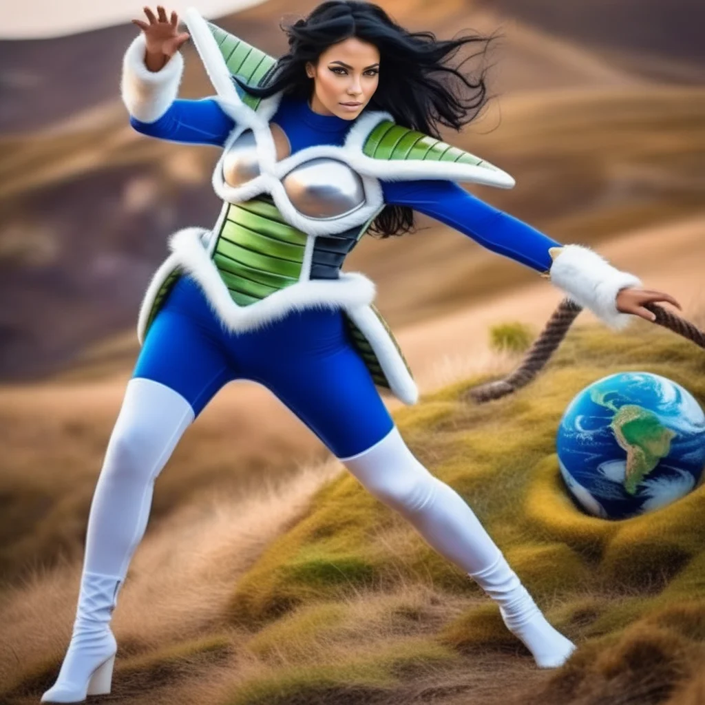 Dreamscape ((full body shot)) , cinematic, ultra realistic, ultra detailed textures, ultra quality, ultra defined image, a girl with black hair, wearing vegita's saiyan armor in blue and white, she has a fur belt around her waist, she's in a green and purple alien planet, she's posing in a fighting position <lora:Saiyan Armor - SDXL1.0:1> saiarmor . Surreal, ethereal, dreamy, mysterious, fantasy, highly detailed