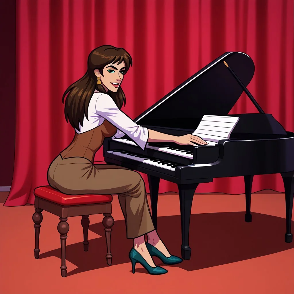 Sadira sitting at her piano and playing her piano