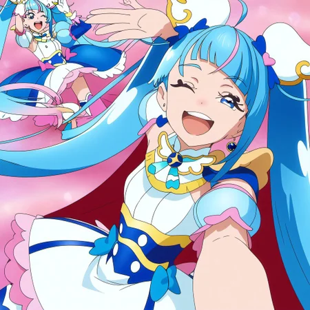 detailed background, shiny skin, posing, rating safe,
<lora:curesky.pony:1.0>,
curesky,
small breasts, portrait, arm up, selfie, big smile, laughing, open mouth, one eye closed,