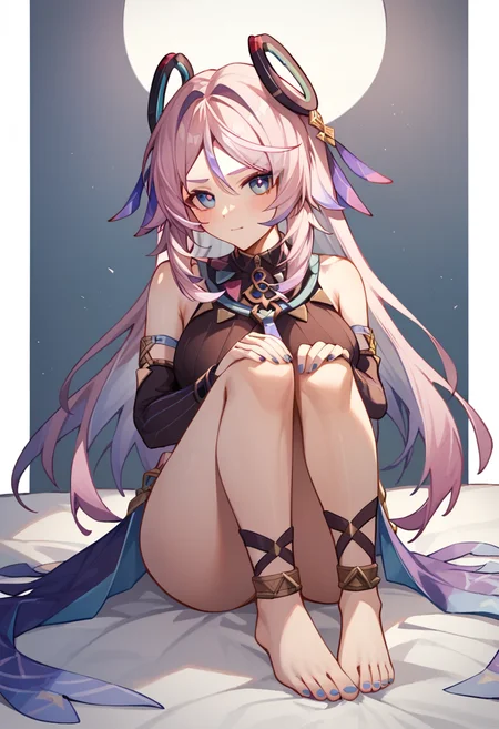 score_9,score_8_up,score_7_up,<lora:citlali_(genshin_impact)_pony:1>,,citlali_(genshin_impact),1girl,solo,toes,detached_sleeves,hair_intakes,sitting,knees_up,squiggle,bare_shoulders,legs,full_body,large_breasts,hands_on_own_knees,