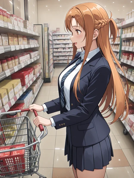 masterpiece,best quality,newest,
1girl,solo,
<lora:p_asuna_ilxl_v1.1:1>,p_asuna,brown eyes,school uniform,open jacket,collared shirt,striped necktie,long sleeves,pleated skirt,
<lora:Fixhands_anime_bdsqlsz_V1:1>,<lora:shop_00_ilxl_v1.0:1>,shop_00,s_cart,shopping cart,from_side,:d,blush,standing,profile,looking ahead,