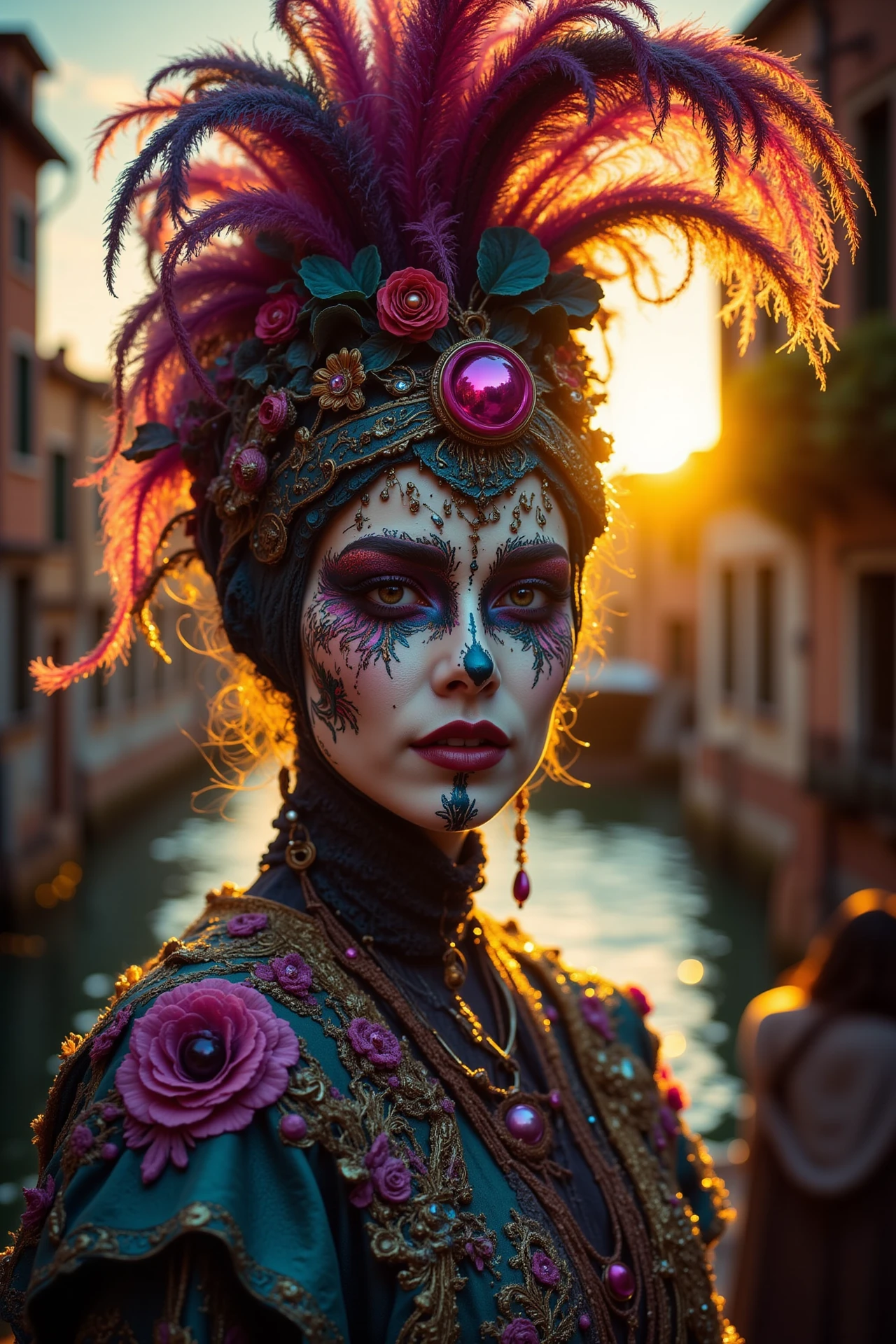 venice carnival beautiful  landscape, golden hour, woman, very intricate, very detailed, sharp, bright, colorful, <lora:Hand v2:0.5> <lora:Anti-Blur:1><lora:Insane Detail Slider:0.25>  <lora:flux.1_lora_flyway_Epic-detail_v2:0.3> <lora:fluxenhancer:0.25>  <lora:abyss-neon:0.6> bo-neon,