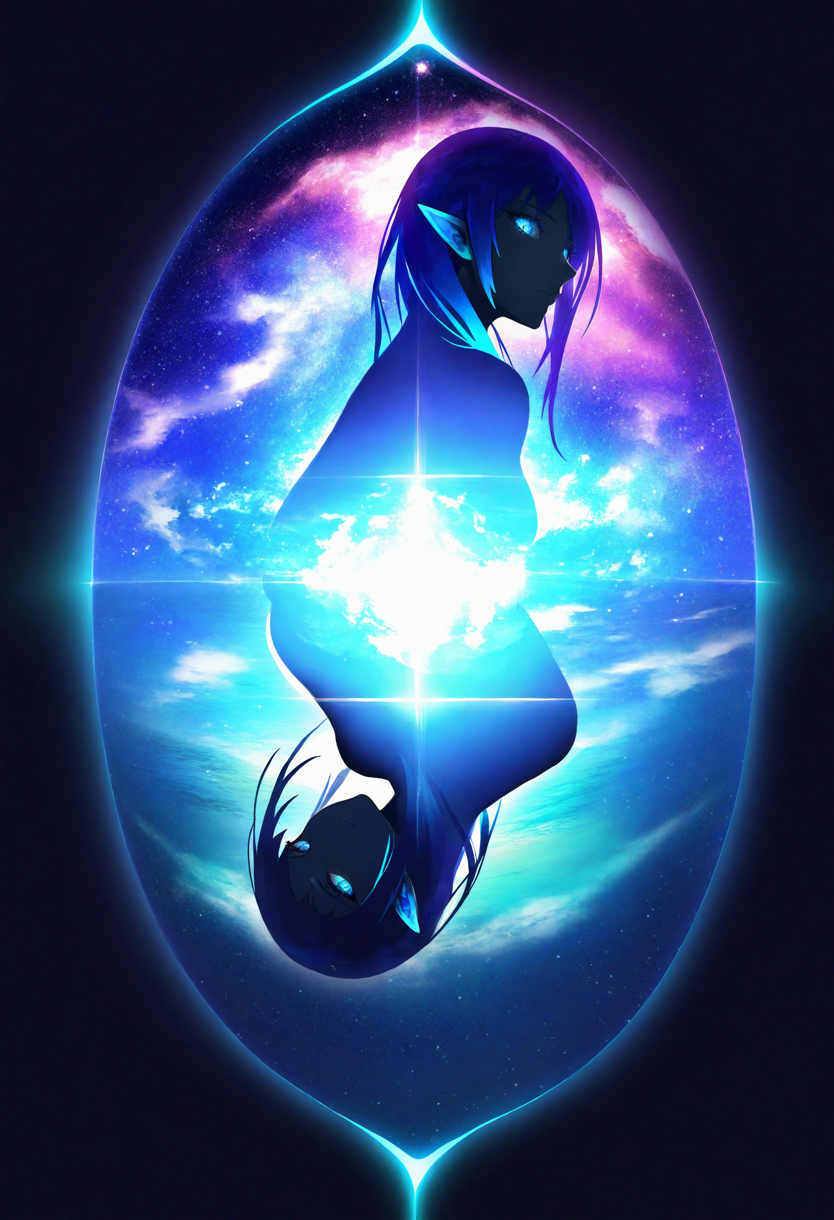 bioluminescence, artist:[ekrea jan|diyokama|say hana|lam \(ramdayo\)], blending, rotational symmetry,
ultraviolet, silhouette, closed mouth, double exposure, iridescent nebula galaxy, ethereal glow, bloom, hdr, blue glow, looking at viewer, orions belt, see-through, tail, blue eyes, blue glow, blue hair, glowing, monster girl, see-through silhouette, pointy ears, 
masterpeice, best quality, very aesthetic, absurdres
<lora:noobai_vpred_1_aqm_complete_v3:1>