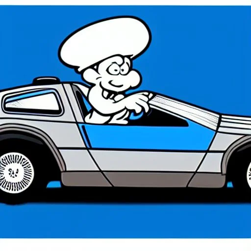 delorean, ( ( smurf-style ) ) cartoon