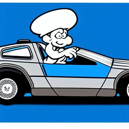 delorean, ( ( smurf-style  ) ) cartoon