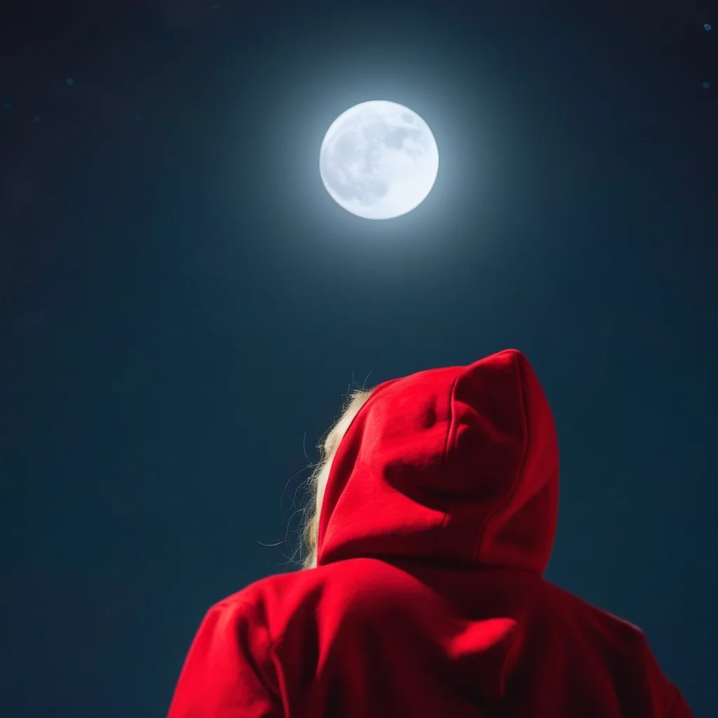 cinematic film still of <lora:Little Red Riding Hood style:1.2>
low angle from below of a woman in a red hoodie stares up at full moon in sky Little Red Riding Hood Style, shallow depth of field, vignette, highly detailed, high budget, bokeh, cinemascope, moody, epic, gorgeous, film grain, grainy
