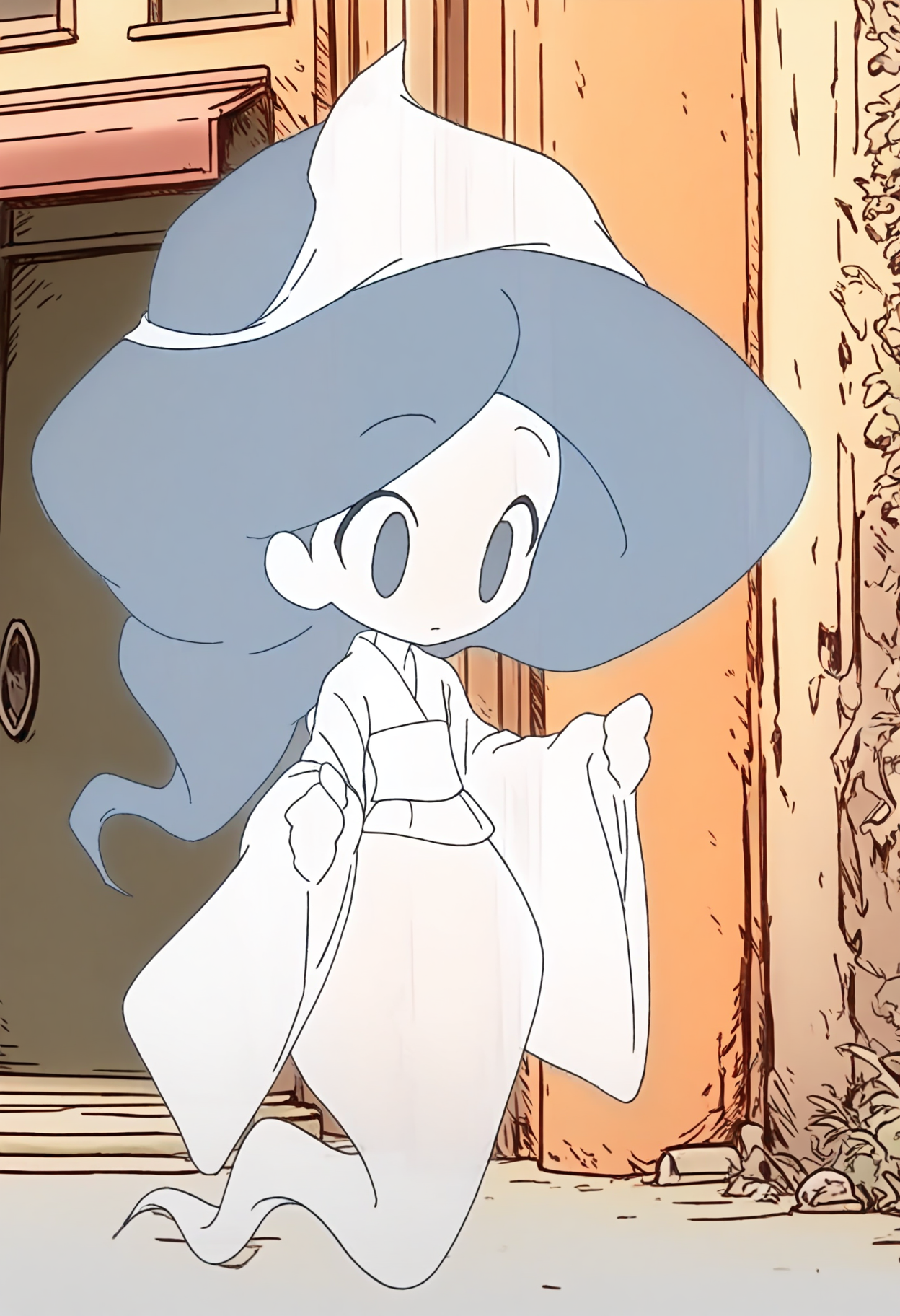best hands, 5 fingers  <lora:moses Female ghost_IL:1>
moses Female ghost, official art, 1girl, triangular headpiece, Grey Cloud-like hairstyle, grey eyes, white skin, ghost, no nose, no hands,
white kimono, right-over-left kimono, wide sleeves kimono,  sash,  ghost tail, See-through body, see-through clothes, 
outdoors, Dim Alley