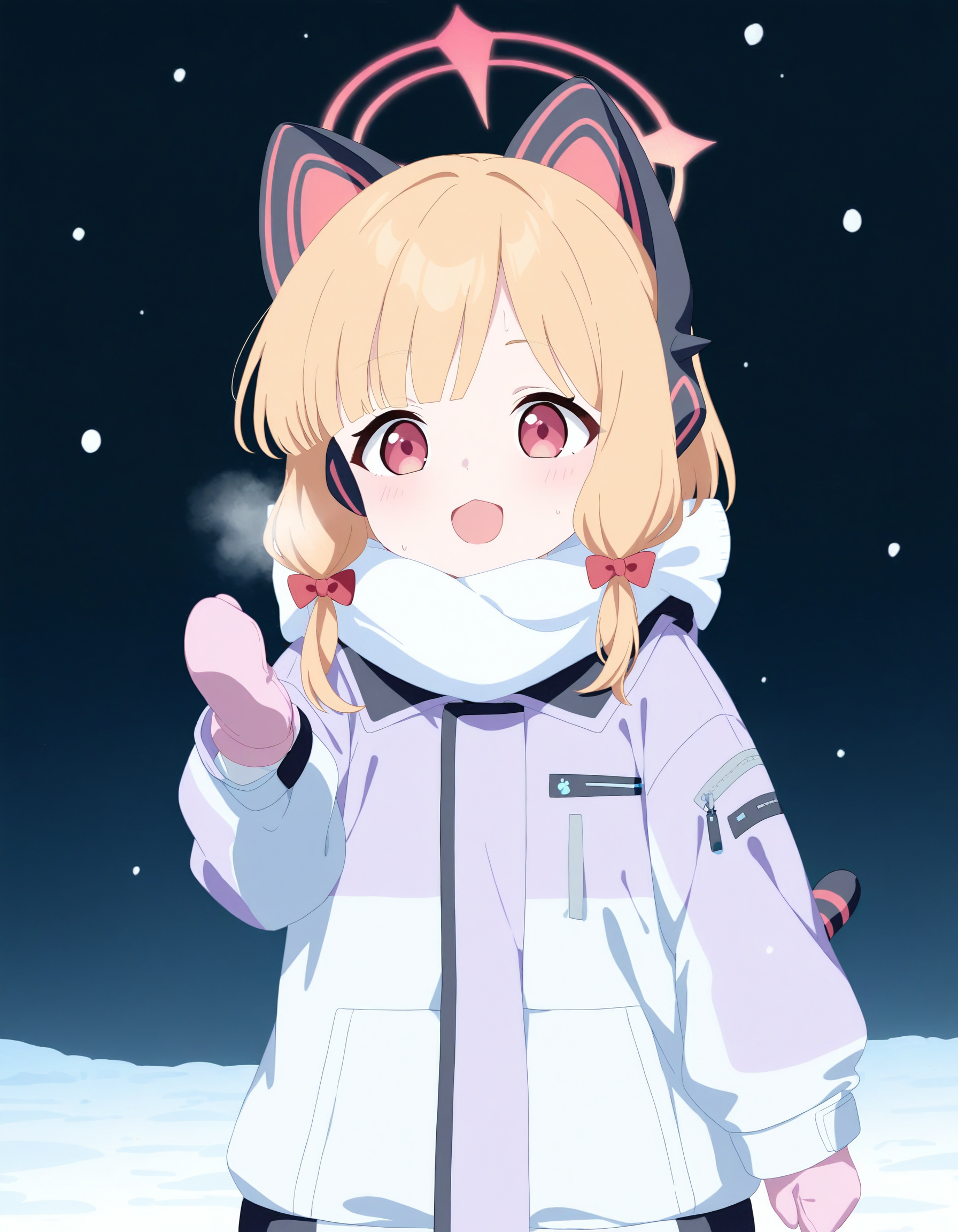 1girl, momoi \(winter\) \(blue archive\), momoi \(blue archive\), blue archive, best quality, anime coloring,
BREAK
winter clothes, white scarf, hooded coat, purple coat, pink mittens, tail, black background, winter, snow
 <lora:[ILNAI-vpred10]ba-momoi-midori-winter-v1:1>