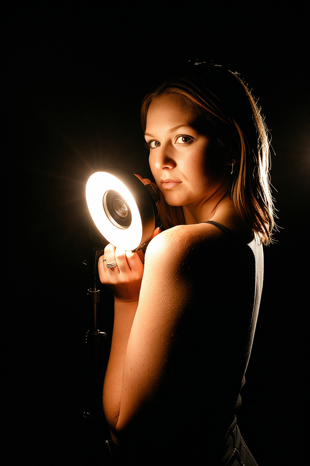 Portrait, Ring flash, rim light, studio flash, <lora:dmd2_sdxl_4step_lora_fp16:1.0>, <lora:subtle-lighting1-xl25:0.75>, <lora:dark:0.175>