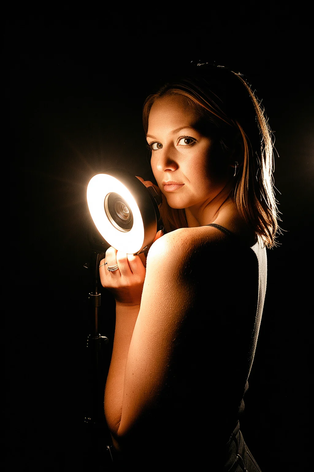 Portrait, Ring flash, rim light, studio flash, <lora:dmd2_sdxl_4step_lora_fp16:1.0>, <lora:subtle-lighting1-xl25:0.75>, <lora:dark:0.175>