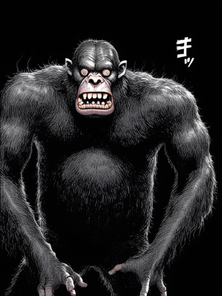 horror, the creature, Gorilla-like, black background, frightening monster, manga
 score_8_up   <lora:Kentaro Miura's Berserk 4-000001:.81> <lora:Gesundheit:.61> <lora:Retroscifi-Pony1-000011:.61>