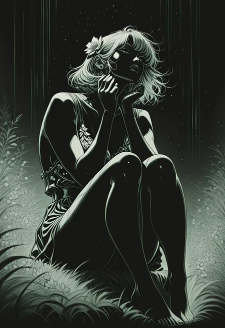 MASTERPIECE. INSANE_RES. VINTAGE, BOLD, ALLURING, A highly detailed, intricate line-art illustration.(face, hands, legs). 1woman.
(((woman from Comics))). sitting. catching her legs. bare feet.
psychedelic monochrome. ((( in style Adam Hughes))).
The composition features mesmerizing line work, alluring background, and a play of light and shadow. The overall aesthetic is serene, introspective, and dreamlike, blending realism with a highly structured, vivid meditative floral-based design.
in the style of cksc, (organic:2.3), (ARTISTIC:1.9), (flowerish:1.9),(bohemian:1.9),(symphonic:1.9))