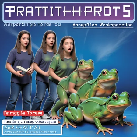 <lora:Animorph_-_pony:1> animorph, girl, (morph:1.2), frog, left to right transformation, multiple people, 5 stage transformation, gradual transformation, book cover