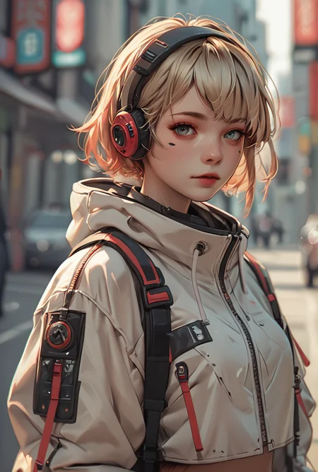 score_9, score_8_up, score_7_up,score_6_up, score_5_up, score_4_up, BREAK
techwear, <lora:TechWearPony:0.8>,
1girl, , solo, blurry background, looking at viewer