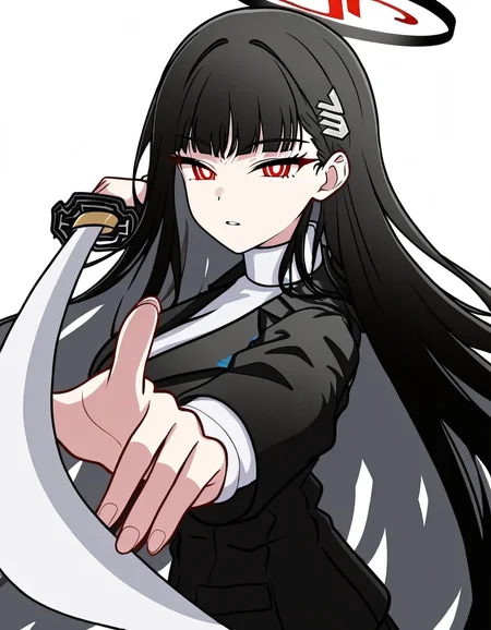 masterpiece, best quality, newest, absurdres, highres, safe,, <lora:rio-tsukatsuki-ponyxl-lora-nochekaiser:1>, rio, black hair, red eyes, hair ornament, hairclip, halo, long hair, white pupils, large breasts, <lora:gatotsu-stance-illustriousxl-lora-nochekaiser:1>, gatotsu stance, weapon, sword, katana, holding weapon, holding, holding sword, foreshortening, japanese clothes, kimono, looking at viewer,, ,