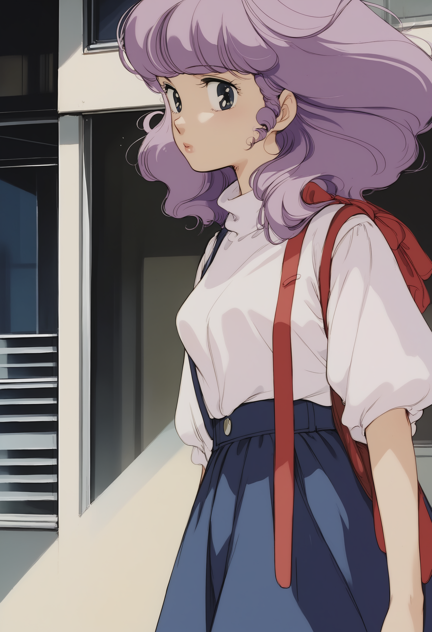 score_9, score_8_up, score_8_up, 1girl,<lora:creamymami_ponyxl_v1:1>, retro artstyle, 1980s \(style\),purple hair,tokyo \(city\), cowboy shot