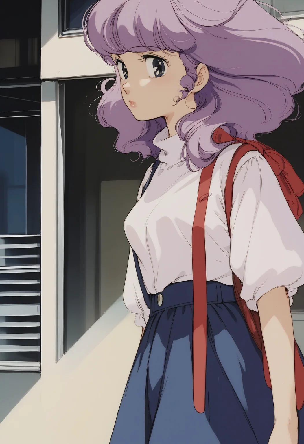 score_9, score_8_up, score_8_up, 1girl,<lora:creamymami_ponyxl_v1:1>, retro artstyle, 1980s \(style\),purple hair,tokyo \(city\), cowboy shot