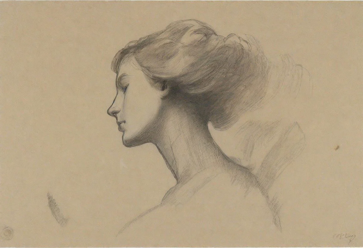 sketch, study, Wisps of smoke rising from a candle in the form of a woman's profile
