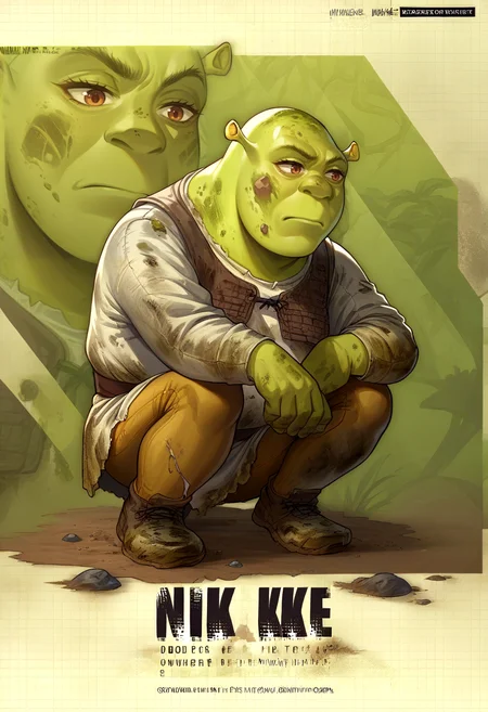 score_9, score_8_up, source_anime, shrek, green skin, <lora:Shrek_XLPD:1>, <lora:NIKKEProfile_PDXL:1>, IncrsNikkeProfile, full body, zoom layer, one knee, holding dirt, dirty, dirt, wetland, swamp,