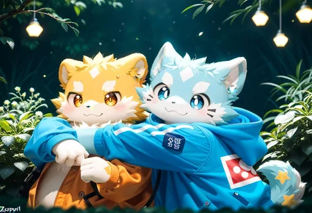 score_9, score_8_up, score_7_up, zPDXL3, ((((sdgs6by zuppu11)))), 2boys, duo, furry, cute, kemono, detailed background, park background, hugging, rating_safe