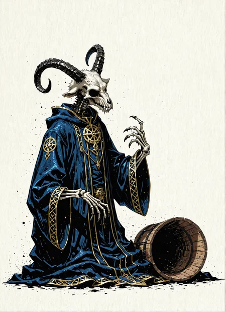 GoatWizard, painting, painting of a horned white anthropomorphic goat with dark curled ram's horns and an elegantly embroidered dark blue robe, subtle chromatic aberration, dressed like a shadow cleric, layered oil painting, custom artisanal painting by Prog420ress, Catholicpunk, vector art, aesthetically pleasing painting, full humanoid body portrait, solo, solo portrait in oil, oil painting on canvas, canvas medium, painting on canvas with a wood frame, intricately detailed wood frame, hand carved frame, ketch on canvas painted over in oil on a stretched canvas with a hand carved wooden frame, extreme angle 3rd party perspective, smeared crosshatch shading, low contrast, meant to invoke feelings of resentful cruelty and repressed rage, furry, white male anthro goat, detailed dirty disheveled white fur, dark theme, dim lighting, black blue gradient with white and gold accents, dark abstract background, dark room, black background, silhouette, backlighting , BREAK
painting of an anthropomorphic bipedal artiodactyls goat wizard, furry style, (an anthropomorphic white skeletal goat:1.4), inhuman, upright standing bipedal artiodactyls goat, long goat snout, elongated skeletal face, hooves as hands, cloven hooves, hooves as feet, cloven hooves, artiodactyls goat limbs, anthropomorphized goat, intelligent goat wizard, dark wizard, dark magic-user, magic-user anthro goat, Wizard Goat, GoatWizard, oil painting illustration in dark menacing colors, quasi-realistic manga-style color painting, (depth of field:1.6), old worn blotter paper, tattered canvas blotter paper stretched across a wood frame, black navy blue gradient with white gold accents, ink wash painting, art nouveau, artgerm, Forgotten Realms art style, interpretive dynamic action pose abuse, action-oriented posture, in motion, dust particles, undead goat influences, white skeletal goat wizard, blue gold white black limited color palette, dadaism, menacing, scary anthropomorphic bipedal artiodactyls goat wizard, cloven goat hooves, mucha style, artgerm mucha, artgerm portrait, set in an alternate dimension, (white goat furry:1.1), BREAK
GoatWizard, humanoid male with mostly goat-like features and skeletal structure, masculine, powerful, filthy, rugged, grungy, dirty white goat, sunken recessed black eye sockets, white skeletal anthro goat, dewclaws and soft tissue pads, allows them to effectively navigate diverse terrains. male anthropomorphic goat wizard chewing a discarded gray WWI-style tin can, (long wizard robe, shadow cleric's robes, long draping sleeves, tapered wizard sleeves:1.2), intricate gold stitching, highly detailed elaborate robe stitching, gold stitching along sleeves, gold sleeve stitching, black choker collar, goat collar, spiked goat choker, dirty white fur, mysterious slender anthropomorphic goat partially hidden in shadows, thin boney goat facial features, prominent furrowed white skeletal goat brow, (massive dark skeletal goat horns:1.4), (goat cloven hooves, furry artiodactyls goat legs, dirty disheveled white goat fur:1.1), (elongated skeletal goat jaw:1.2), (strong square jaw line), gnashing goat teeth, (chewing:1.4), arcane dark arts spell-caster, dark magic user, occultist, occultist wizard goat, godlike powers, deity, able to bend both time and space with a simple cloven hoof movement, ambitious, greedy, malevolent, long dark robes that conceal most of its goat body, dark robes with intricate gold stitching, dark hooded robes, oversized hood, large hood worn down, dark skeletal goat horns, omnipresent yet isolated, lonely dark goat god, unlimited power, dark wizard goat, chaotic, dangerous, dark goat deity, skeletal immortal anthropomorphic goat wizard, the Wizard GOAT <lora:NoctAbstractConcept:-0.4> <lora:Wizardry_-_limited_palette_v1.15:0.6>
<lora:dark_v1.9-pony:0.8>âââ <lora:manga:0.6> <lora:OilPaintingILL:0.6>âââ