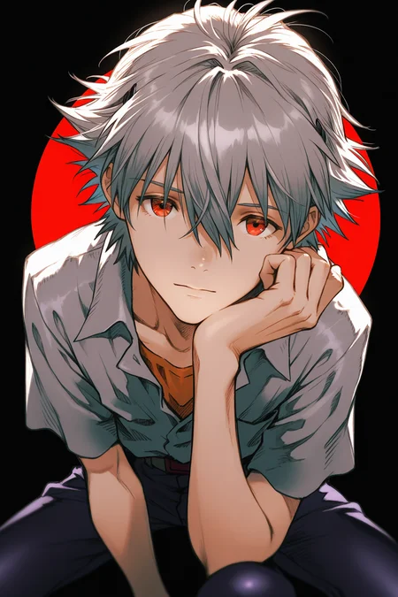 FretorF,1boy,Kaworu Nagisa \(neon genesis evangelion\),solo,black background,looking at viewer,