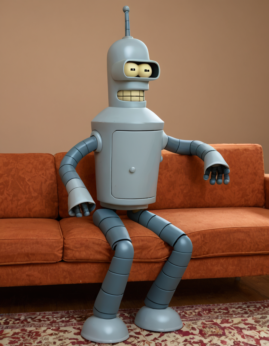 <lora:Bender_Pony:1> bender, robot, on the sofa