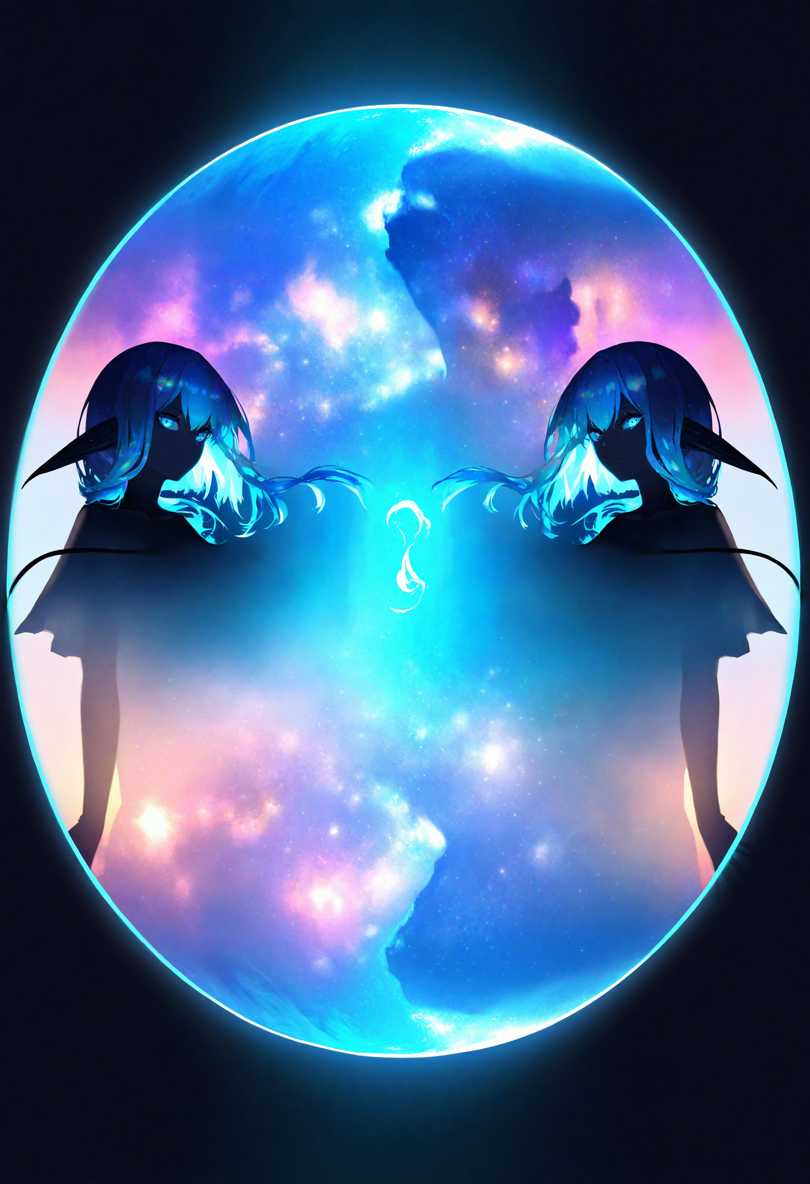 bioluminescence, artist:[ekrea jan|diyokama|say hana|lam \(ramdayo\)], blending, rotational symmetry,
ultraviolet, silhouette, closed mouth, double exposure, iridescent nebula galaxy, ethereal glow, bloom, hdr, blue glow, looking at viewer, orions belt, see-through, tail, blue eyes, blue glow, blue hair, glowing, monster girl, see-through silhouette, pointy ears, 
masterpeice, best quality, very aesthetic, absurdres
<lora:noobai_vpred_1_aqm_complete_v3:1>