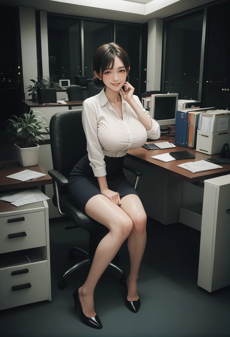,ruanyi0922,indoors,office,night,
sitting,full body,<lora:0922 office_v1_pony:0.8>, score_9, score_8_up, score_7_up, score_6_up, score_9, score_8_up, score_7_up, score_6_up source_anime, blush, 1girl, seduce smile, perfect body , natural huge breasts