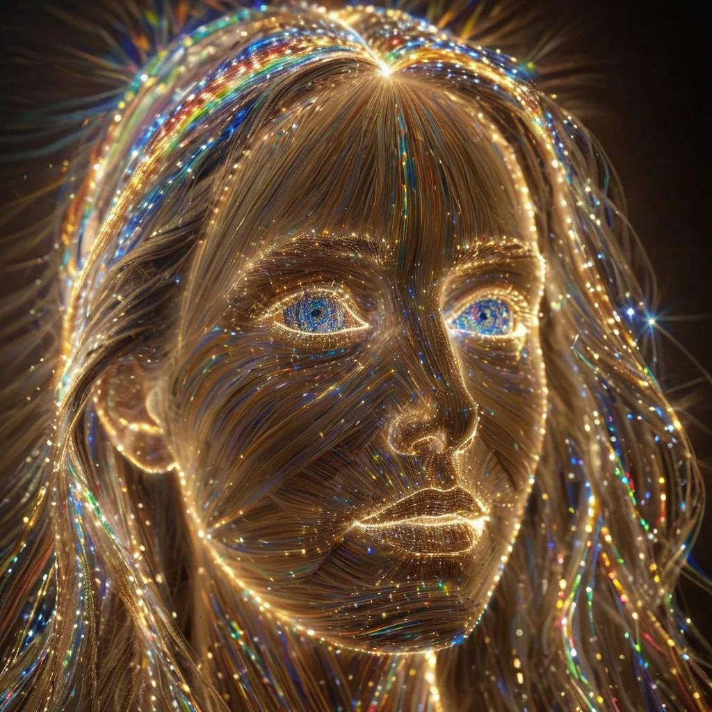 masterpiece, best quality, <lora:add-detail-xl:1> <lora:ArsMorph_-_World_of_Light_-_SDXL:1> arsworldoflight A portrait of a person made entirely of light, their features defined by varying intensities and colors. Hair streams like fiber optic strands, eyes sparkle with inner radiance.