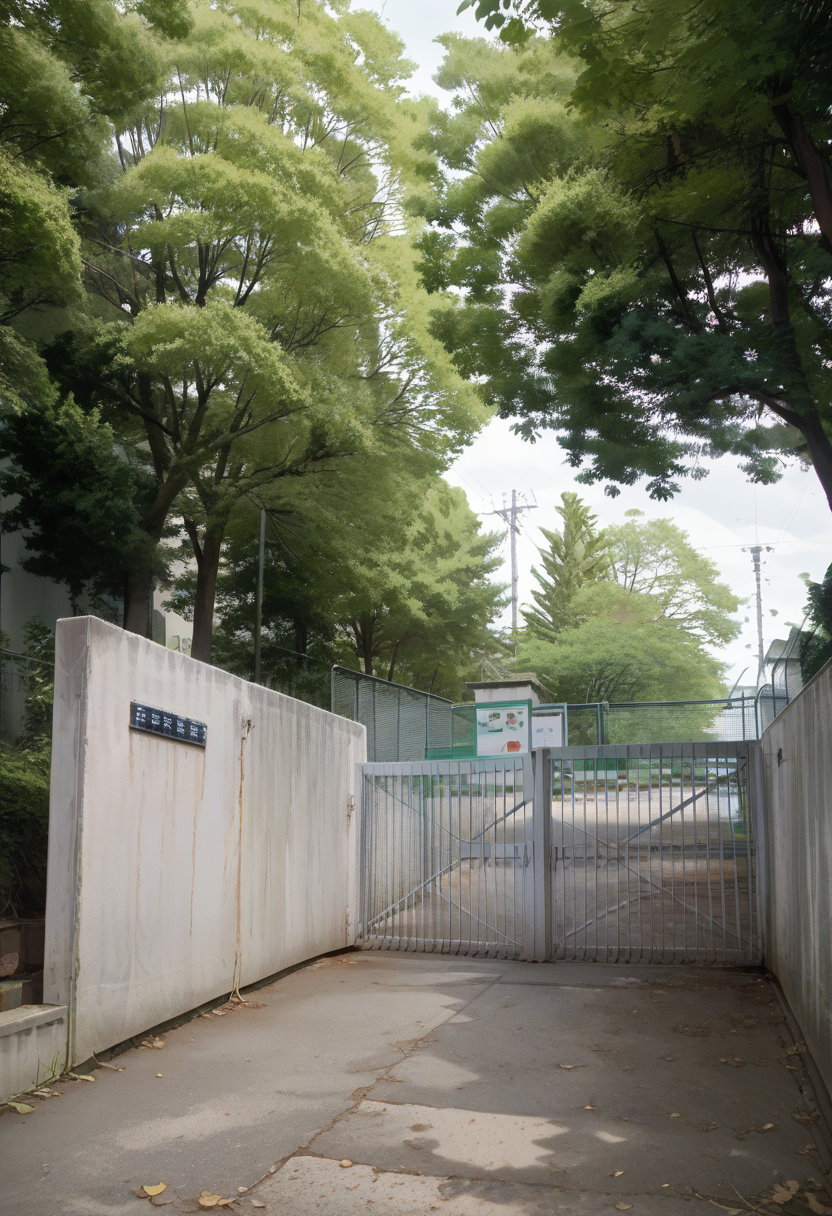score_9, score_8_up, score_7_up, rating_safe, masterpiece, best quality, absurdres, unity 8k wallpaper, official art, official style, source_anime, uncensored, game cg, megami magazine,
school gate, scenery, tree, outdoors, fence, power lines, day, building, sky, utility pole, leaf
 <lora:schoolgate_PONY_V1:1>
