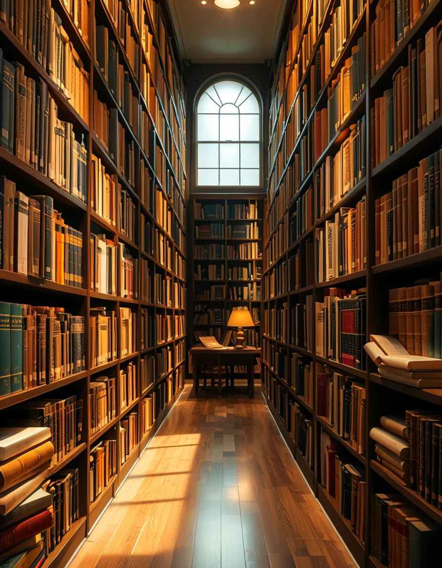 A quiet and well-organized aisle in a grand university library, lined with tall wooden bookshelves filled with countless books of various sizes and colors. The aisle is illuminated by soft, warm lighting from overhead lamps, casting a gentle glow on the polished wooden floor. A cozy reading nook with a wooden chair and a small desk is tucked into a corner, with an open book resting on the surface. The background features large arched windows letting in natural daylight, adding a serene and scholarly atmosphere. The perspective of the image leads down the aisle, creating depth, with book titles slightly visible on the spines. The ambiance is peaceful, evoking a sense of knowledge and intellectual curiosity.
<lora:SDXLFaeTastic2400:0.4> <lora:extremely_detailed:0.4> extremely detailed, <lora:University_Library_41sl3:1>,University Library 41sl3, Masterpiece,best quality,hi res,8k,hi res,8k,award winning,(sharp focus, intricate, highly detailed),