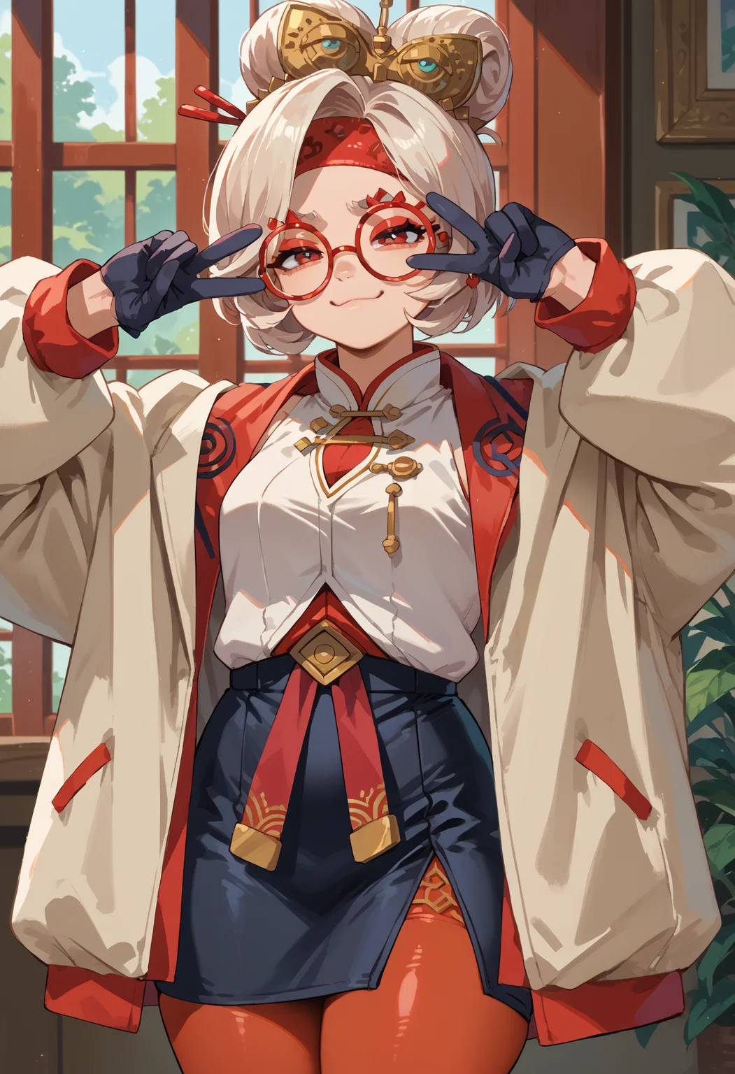 score_9, score_8_up,score_7_up, source_anime, 1girl, solo,
bivgtsav, hands on own face,
<lora:VctryVsgDbl_pdxl_EliPot:1>
purah,hair ornament, red headband, red glasses, sleeveless shirt, white coat, black skirt, red leggings,gloves,thick thighs,smug,closed mouth<lora:purah-pdxl-nvwls-v1:0.8>