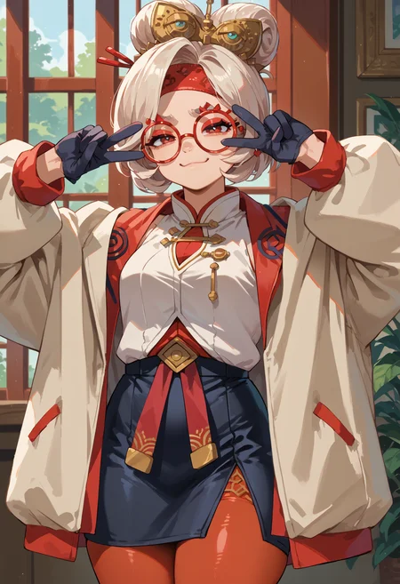 score_9, score_8_up,score_7_up, source_anime, 1girl, solo,
bivgtsav, hands on own face,
<lora:VctryVsgDbl_pdxl_EliPot:1>
purah,hair ornament, red headband, red glasses, sleeveless shirt, white coat, black skirt, red leggings,gloves,thick thighs,smug,closed mouth<lora:purah-pdxl-nvwls-v1:0.8>